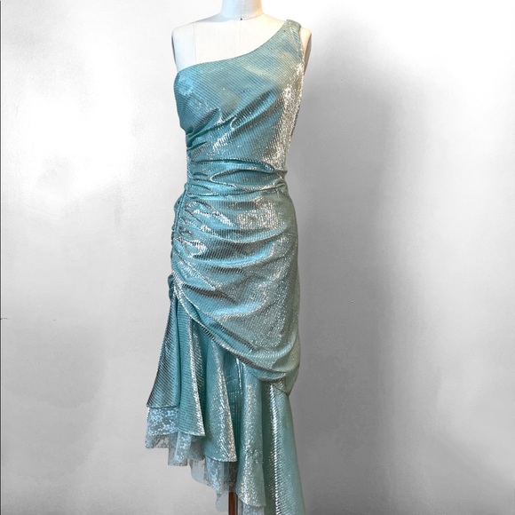 80s New Leaf by Samir one shoulder lurex prom dress - Picture 2 of 6
